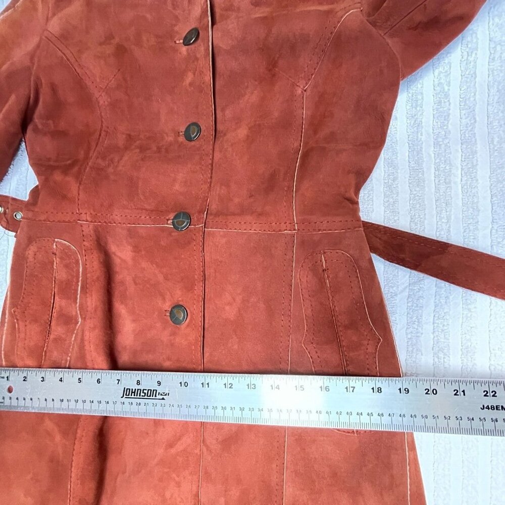 Vintage Kyller Of Sweden Womens Button Down Belted Leather Coat Jacket Brown - Picture 9 of 11